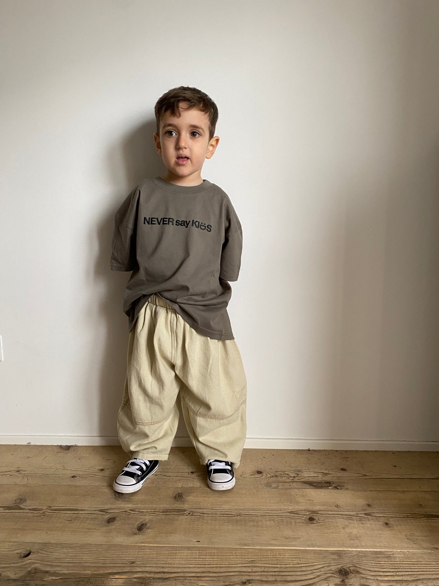 Pantalone in denim a palloncino beige