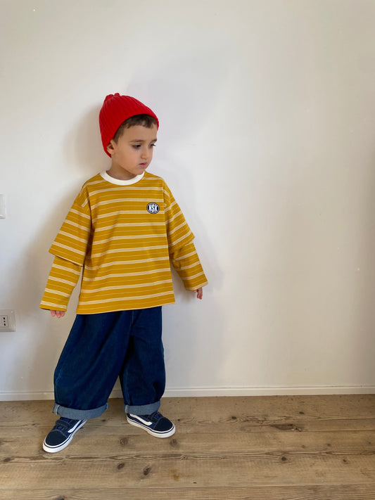 Striped double sleeve t-shirt yellow