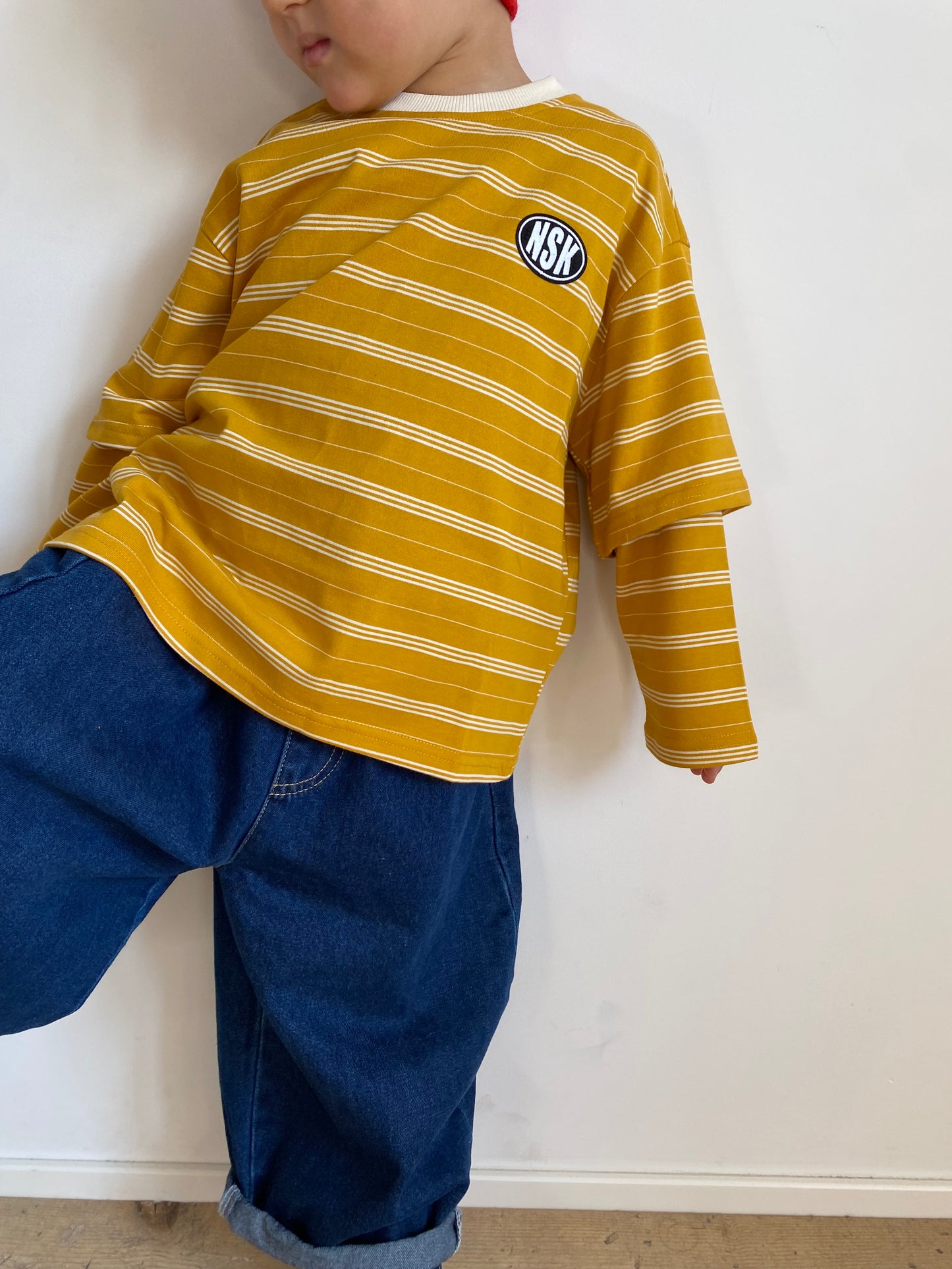 Striped double sleeve t-shirt yellow